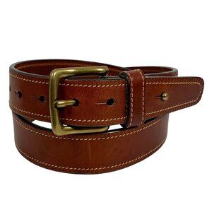 TRAFALGAR Mens 36 Leather Belt With Stitching Details Brass Buckle USA EUC